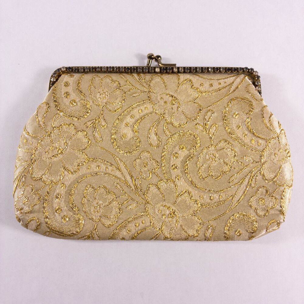 Vintage Gold Tone Fabric Clutch Purse Unbranded Small Floral Designs
